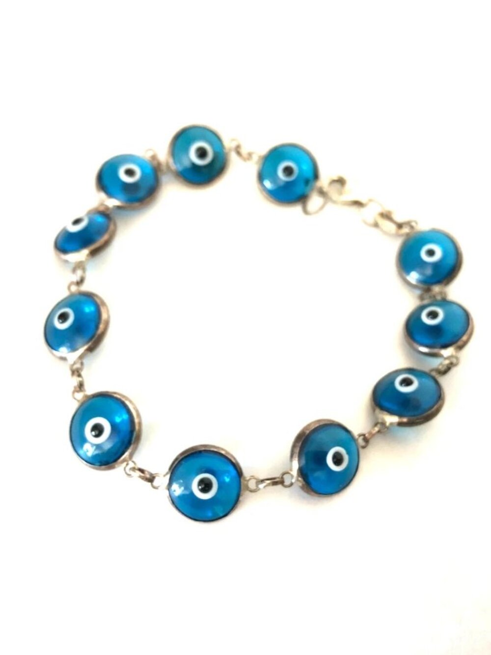 Evil Eye Nazar Turkish Protection Bracelet NOS 7.5" VTG 925 Sterling Handcrafted